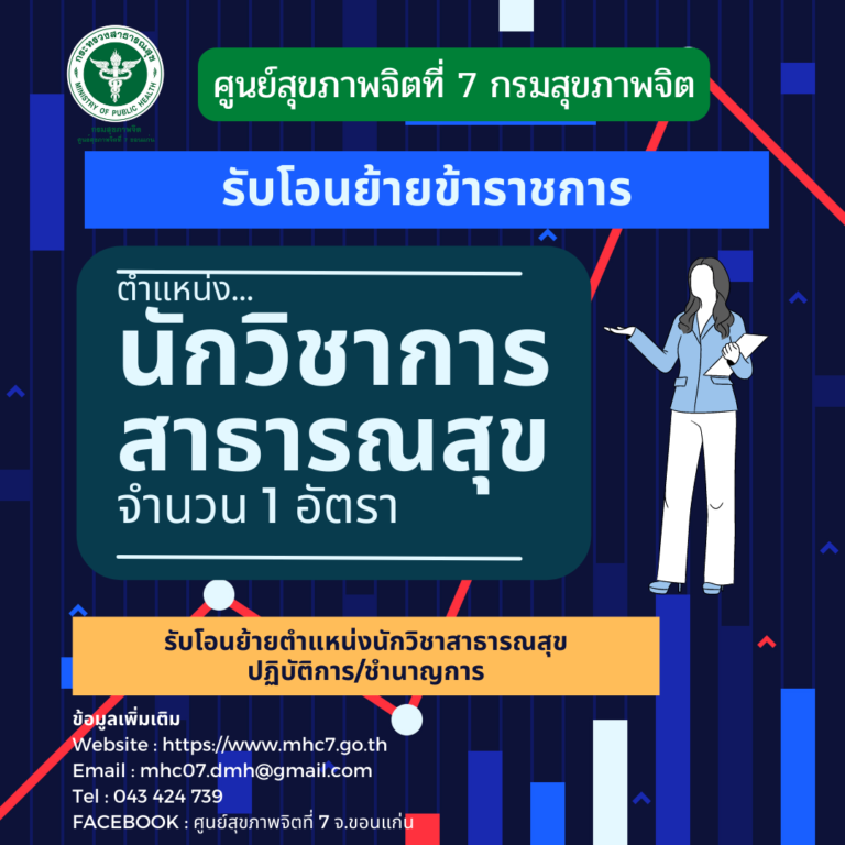ศูนย์สุขภาพจิตที่ 7 รับโอนย้ายข้าราชการ ตําแหน่ง นักวิชาการสาธารณสุข ระดับ ปฏิบัติการ/ชำนาญการ จำนวน 1 ตำแหน่ง