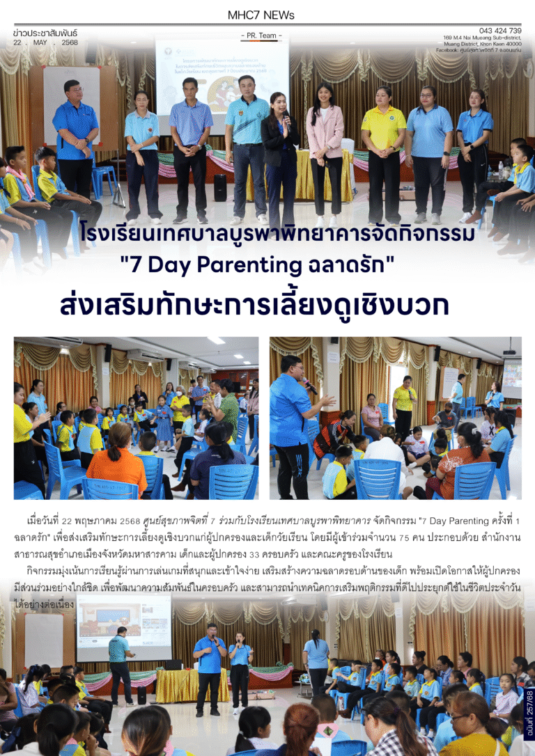 โรงเรียนเทศบาลบูรพาพิทยาคารจัดกิจกรรม”7 Day Parenting ฉลาดรัก”ส่งเสริมทักษะการเลี้ยงดูเชิงบวก