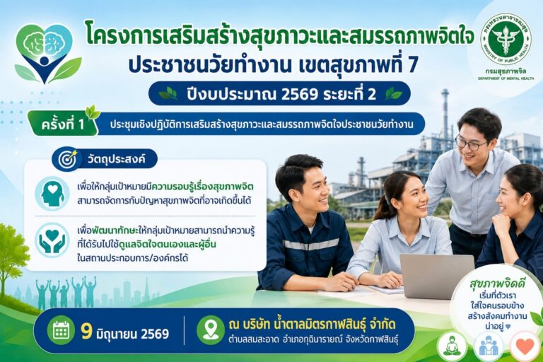 ศูนย์สุขภาพจิตที่ 7 จัดโครงการเสริมสร้างสุขภาวะและสมรรถภาพจิตใจประชาชนวัยทำงาน เขตสุขภาพที่ 7 ปีงบประมาณ 2569 ระยะที่ 2