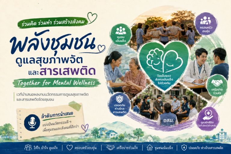 กำหนดการนำเสนอผลงาน “พลังชุมชนดูแลสุขภาพจิตและสารเสพติด” และประเด็นที่เกี่ยวข้อง (18–19 มิถุนายน 2569)