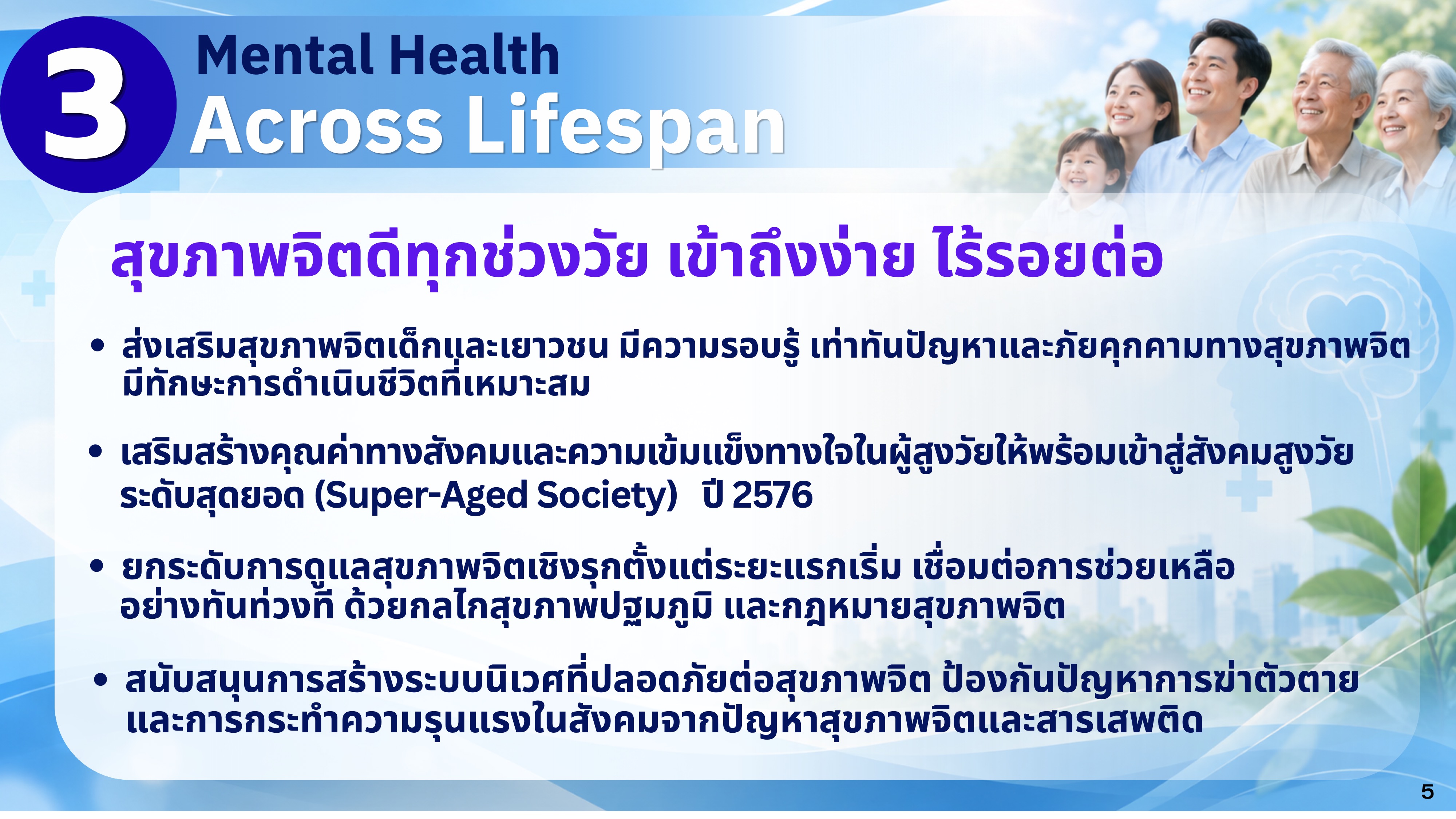 นโยบายการพัฒนางานสุขภาพจิต ประจำปีงบประมาณ พ.ศ. 2570 หน้า 5