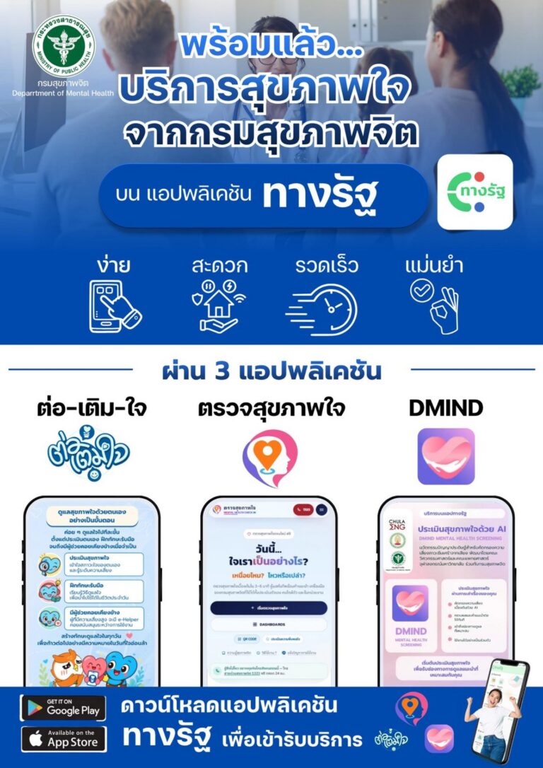 💙 พร้อมแล้ว… บริการสุขภาพใจจากกรมสุขภาพจิต บนแอปพลิเคชัน “ทางรัฐ” 💙